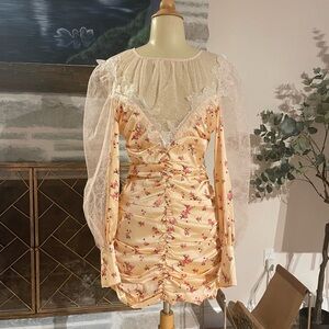 For Love and Lemons NWT peach pink floral silky lacy mini dress